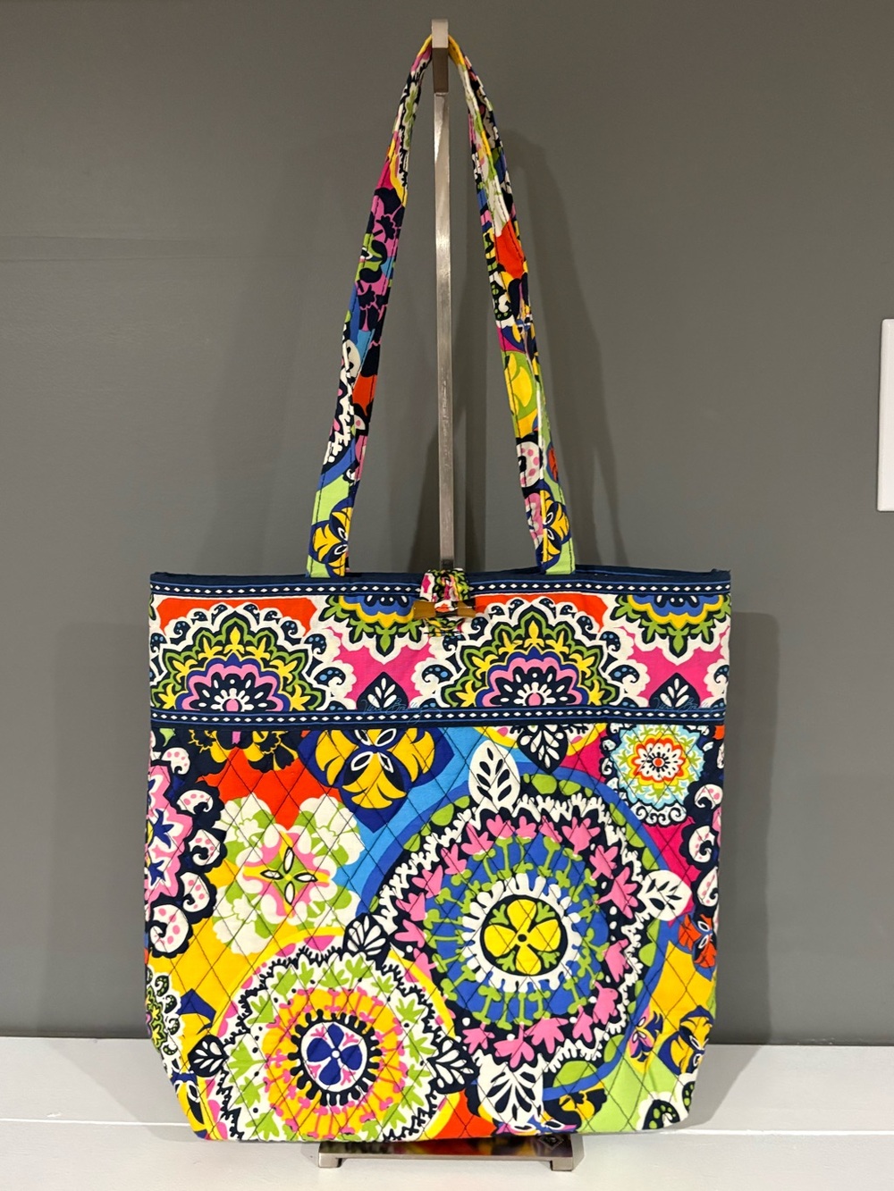 Vibrant Multicolor Quilted Tote Bag - Floral Medallion Print